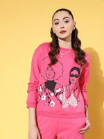 Women Pink Fleece Line Art Sweatshirt