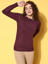 Women Purple Boat Neck Eyelet Sweater