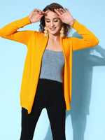 Women Mustard Shawl Collar Front Open Sweater