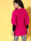 Women Fuchsia Knit Side Button Poncho Sweater