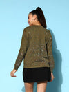 Women Olive Terry Splatter Paint Sweatshirt