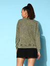 Women Olive Terry Acid Wash Sweatshirt