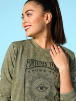 Women Olive Terry Acid Wash Sweatshirt