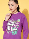 Women Purple Fleece JUST CHILL Sweatshirt With Track Pants