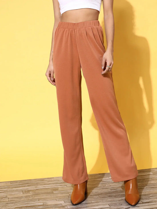 Women Rust Rib Straight Track Pants