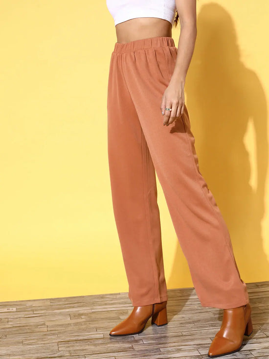 Women Rust Rib Straight Track Pants