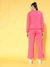 Women Pink Fleece Line Art Sweatshirt With Track Pants