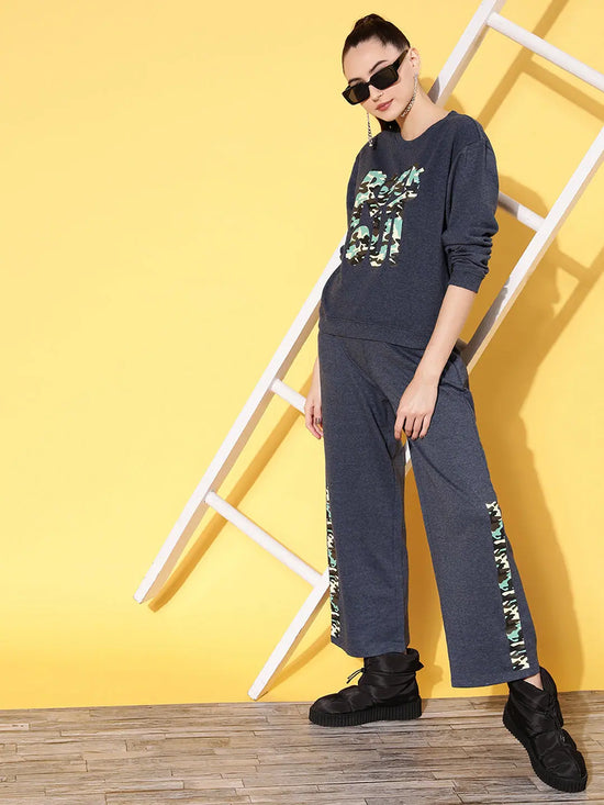 Women Blue Terry ROCK OUT Sweatshirt With Track Pants