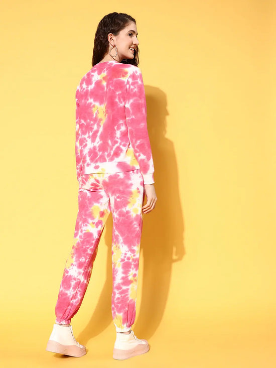 Women Pink & Yellow Tie Dye Sweatshirt With Joggers