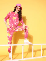 Women Pink & Yellow Tie Dye Sweatshirt With Joggers