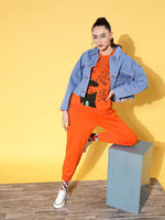 Women Orange Fleece Dragon Sweatshirt With Joggers