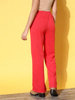 Women Red Rib Straight Track Pants