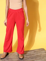 Women Red Rib Straight Track Pants