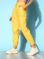 Women Yellow PU Joggers