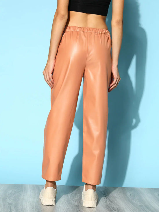 Women Nude PU Pants