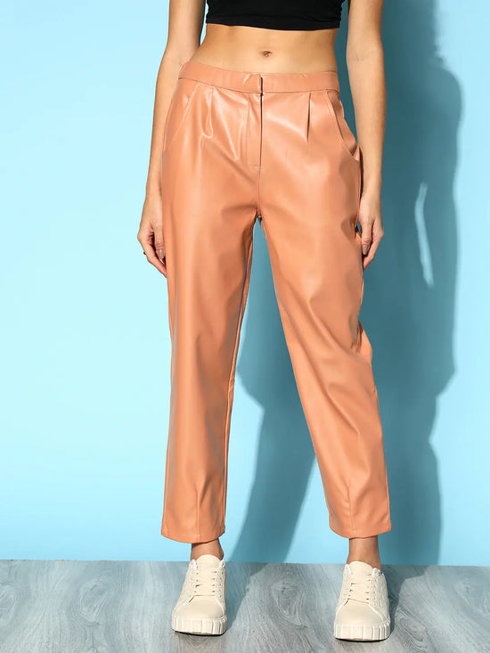 Women Nude PU Pants