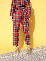 Women Red Flannel Check Tapered Pants