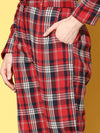 Women Red Flannel Check Tapered Pants