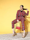 Women Red Flannel Check Tapered Pants