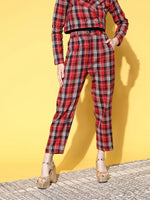 Women Red Flannel Check Tapered Pants