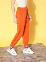 Women Orange Fleece Jogger Pants