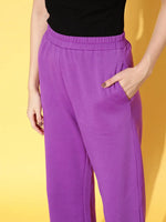 Women Purple Fleece Side Slit Track Pants