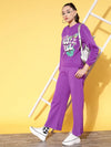 Women Purple Fleece Side Slit Track Pants