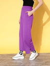 Women Purple Fleece Side Slit Track Pants