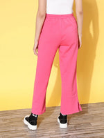 Women Pink Fleece Side Slit Track Pants