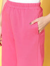 Women Pink Fleece Side Slit Track Pants