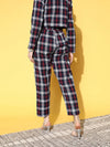 Women Navy Flannel Check Tapered Pants