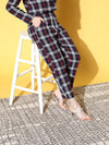 Women Navy Flannel Check Tapered Pants