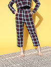 Women Navy Flannel Check Tapered Pants