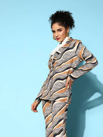 Women Printed Brown Full Sleeve Jacket