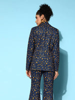 Women Printed Navy Full Sleeve Jacket