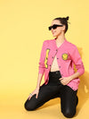 Women Solid Pink Full Sleeve Jacket