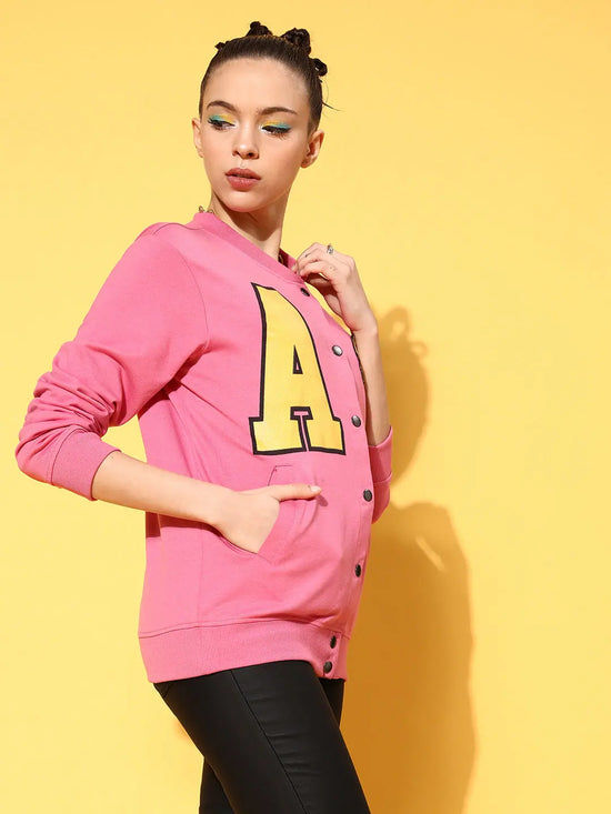 Women Solid Pink Full Sleeve Jacket