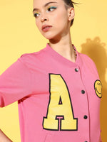 Women Solid Pink Full Sleeve Jacket