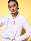 Women Solid White Full Sleeve Jacket