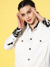 Women Solid White Collared Neck Full Sleeve Jacket