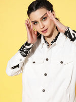 Women Solid White Collared Neck Full Sleeve Jacket