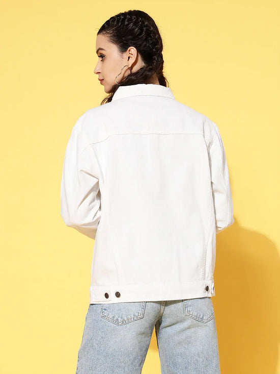 Women Solid White Collared Neck Full Sleeve Jacket