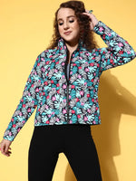 Women Printed Black Full Sleeve Jacket