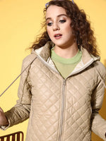 Women Solid Beige Full Sleeve Jacket