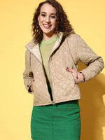 Women Solid Beige Full Sleeve Jacket