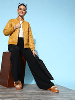 Women Solid Mustard Full Sleeve Jacket