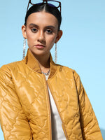 Women Solid Mustard Full Sleeve Jacket