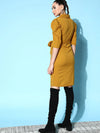 Women Mustard Canton Wrap Midi Bodycon Dress