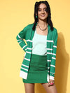 Women Striped Green Full Sleeve Jacket