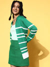 Women Striped Green Full Sleeve Jacket